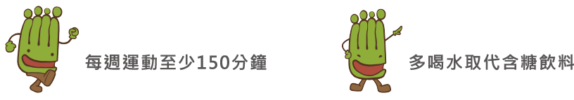 每週運動至少150分鐘，多喝水取代含糖飲料